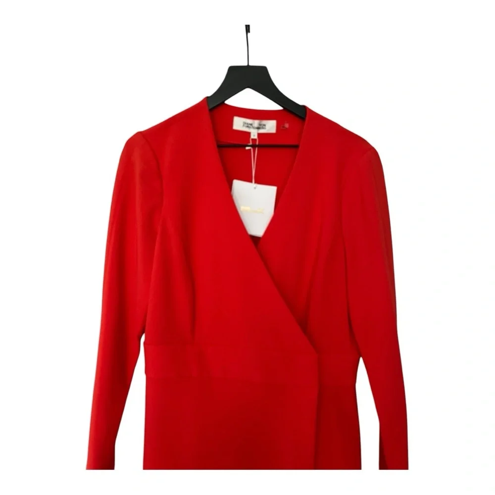 NWT DVF L/S A-line dress. BRIRE wrap style bright red - Picture 5 of 16